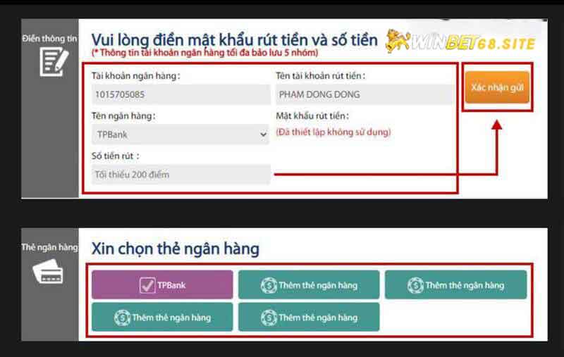 Các bước giao dịch rút tiền về tài khoản đơn giản tại Winbet